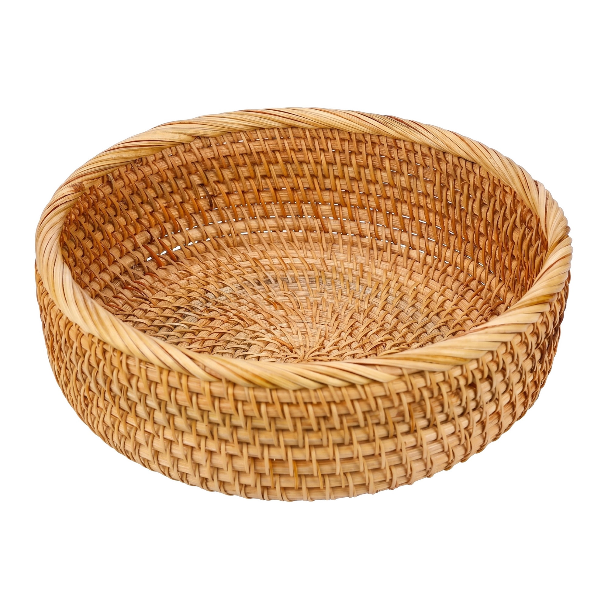 Unique Bargains Handmade Rattan Bowl Round Woven Basket Bamboo Brown 9.4*9.4*3.1inch