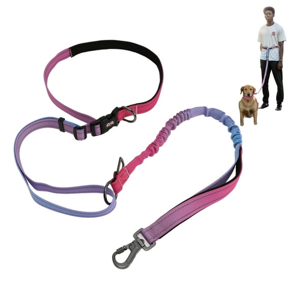 Unique Bargains Hands Free Dog Leash No Pull Bungee Dog Leash for One Large Dog Up to 440 Ib W/ Car Seatbelt Rose Red