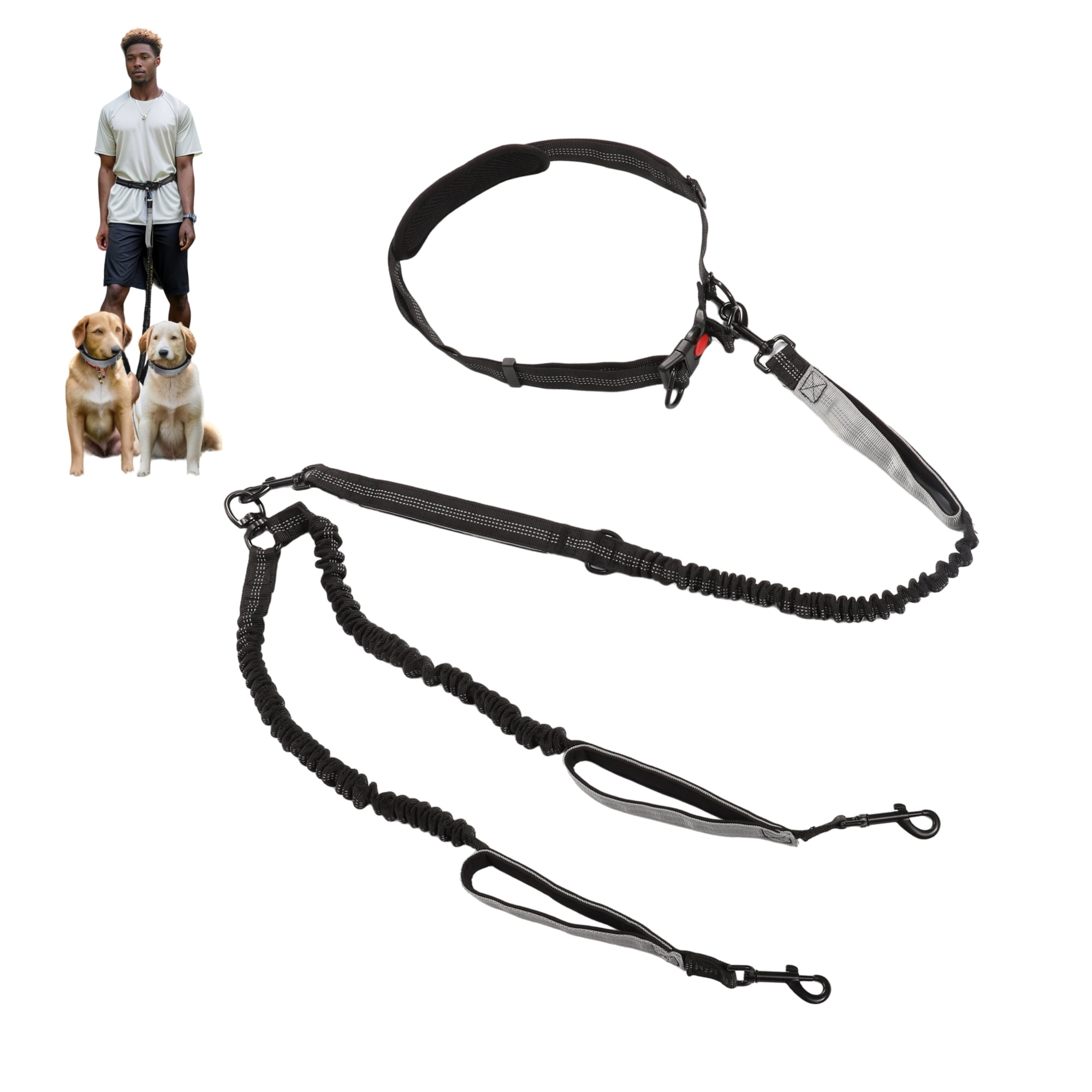 Unique Bargains Hands Free Dog Leash No Pull Bungee for Two Dogs 6.6-7.6FT Long