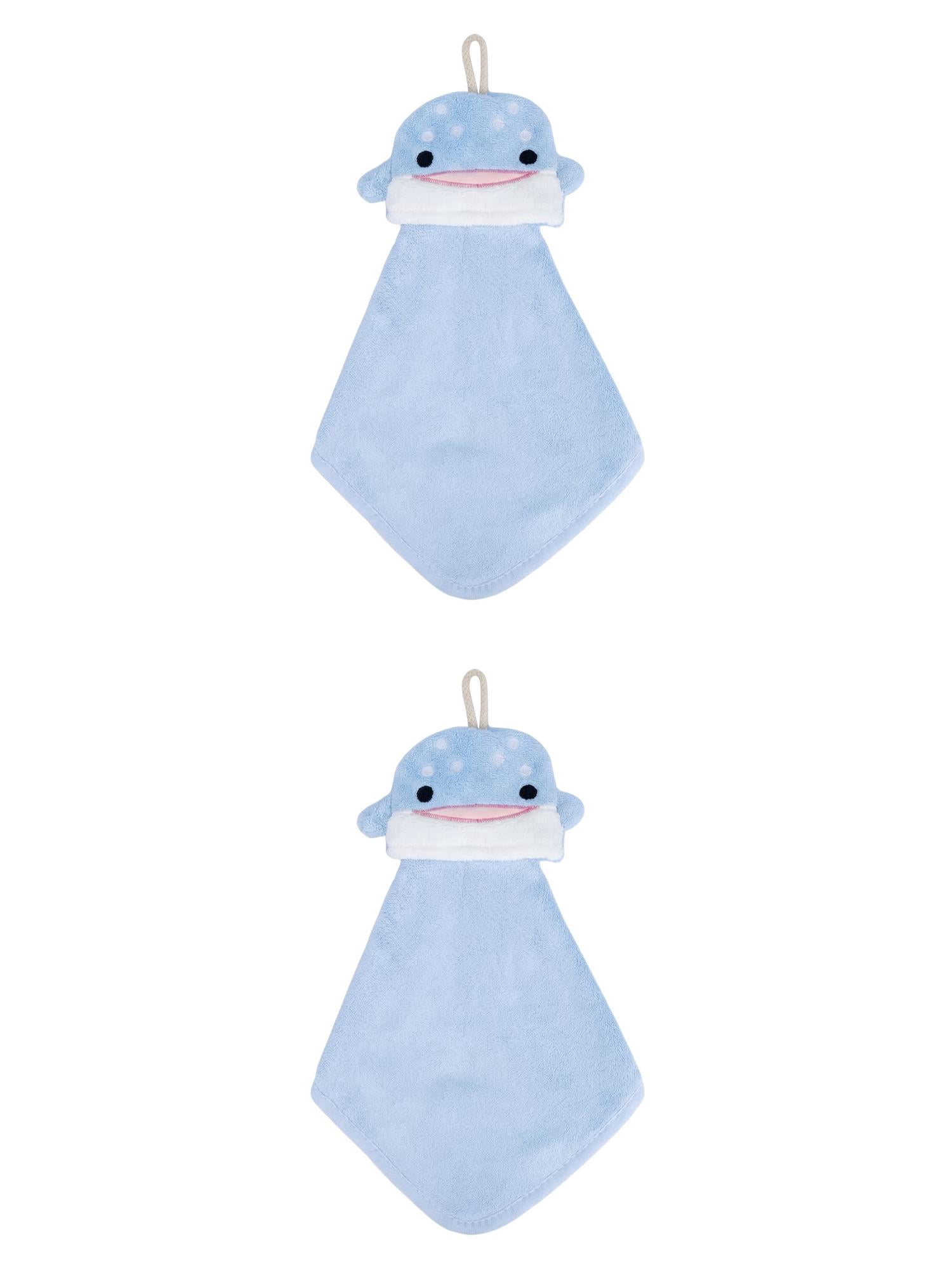 Unique Bargains Hanging Hand Towel Soft Absorbent Quick Dry Towel Blue Shark 15" x 8"