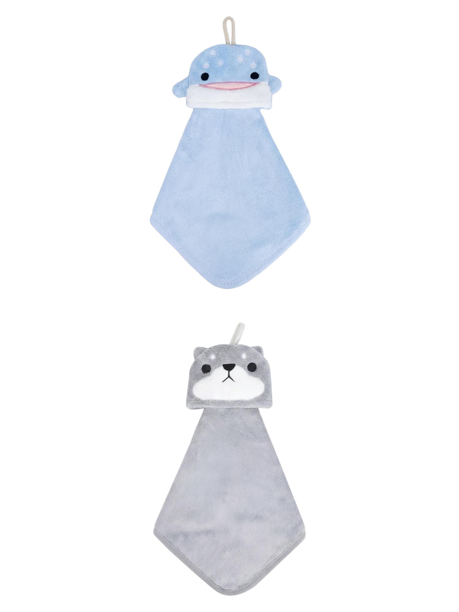 Unique Bargains Hanging Hand Towel Soft Absorbent Towel Blue Shark/Grey Shiba Inu 15" x 8"