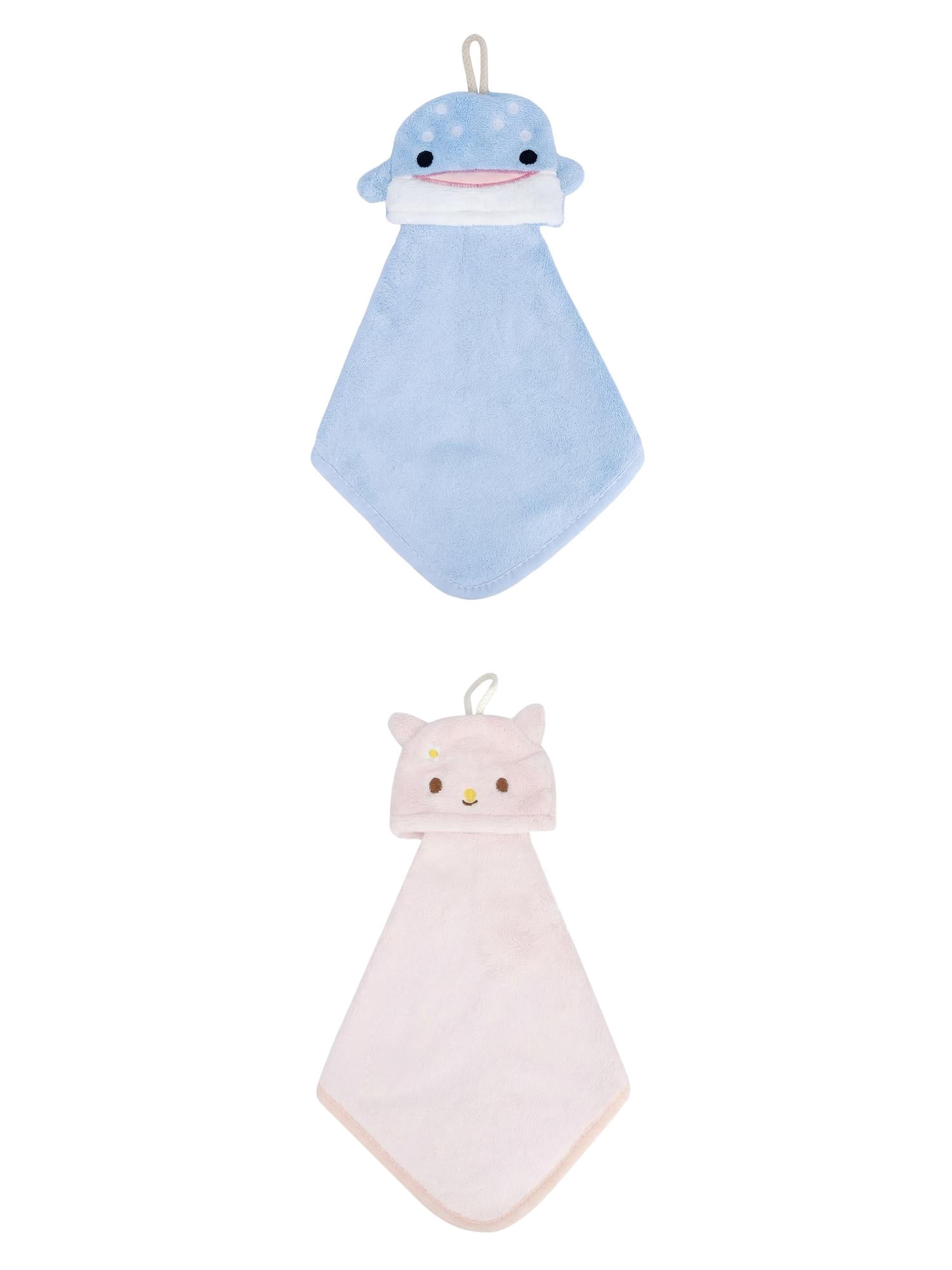 Unique Bargains Hanging Hand Towel Soft Absorbent Towel Blue Shark/Pink Rabbit 15" x 8"