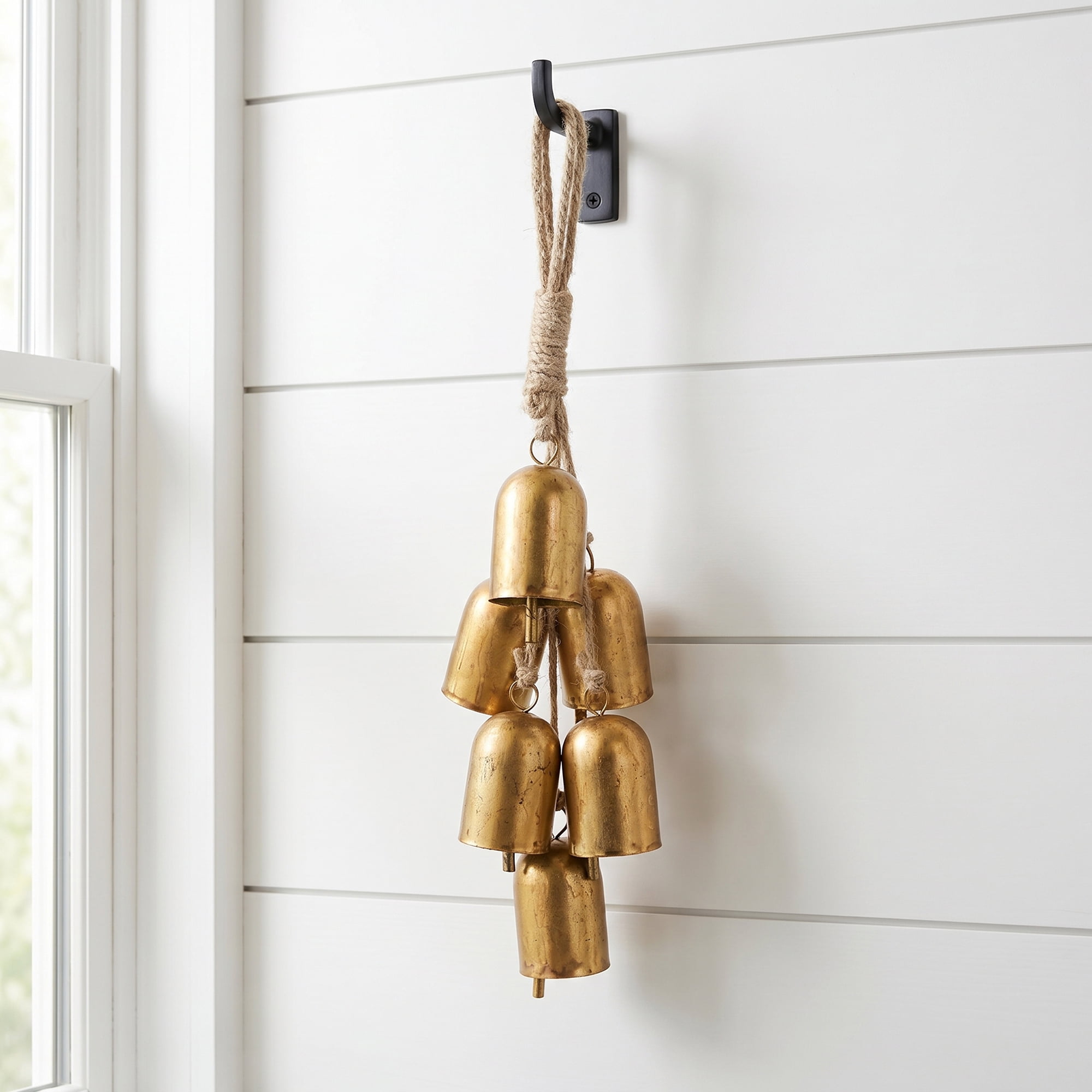 Unique Bargains Hanging Iron Trumpet Cow Bell Bronze Rope Decor 1.3" x 1.3" x 13.8"