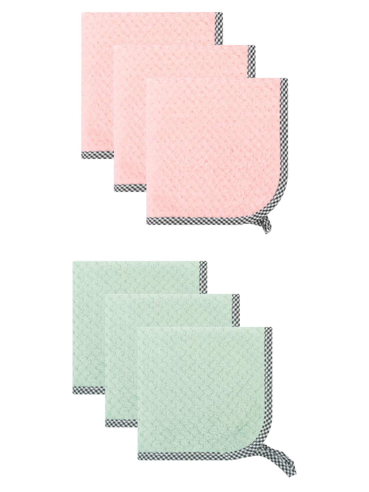 Unique Bargains Hanging Microfiber Reusable Dish Cloths 6 Pack Green/Light Pink 10" x 10"