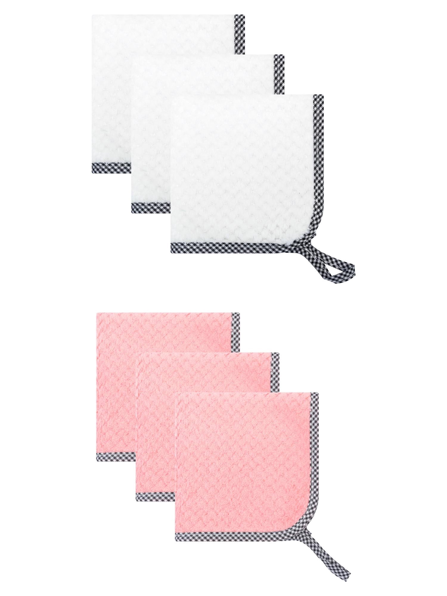 Unique Bargains Hanging Microfiber Reusable Dish Cloths 6 Pack Pink/Beige 10" x 10"
