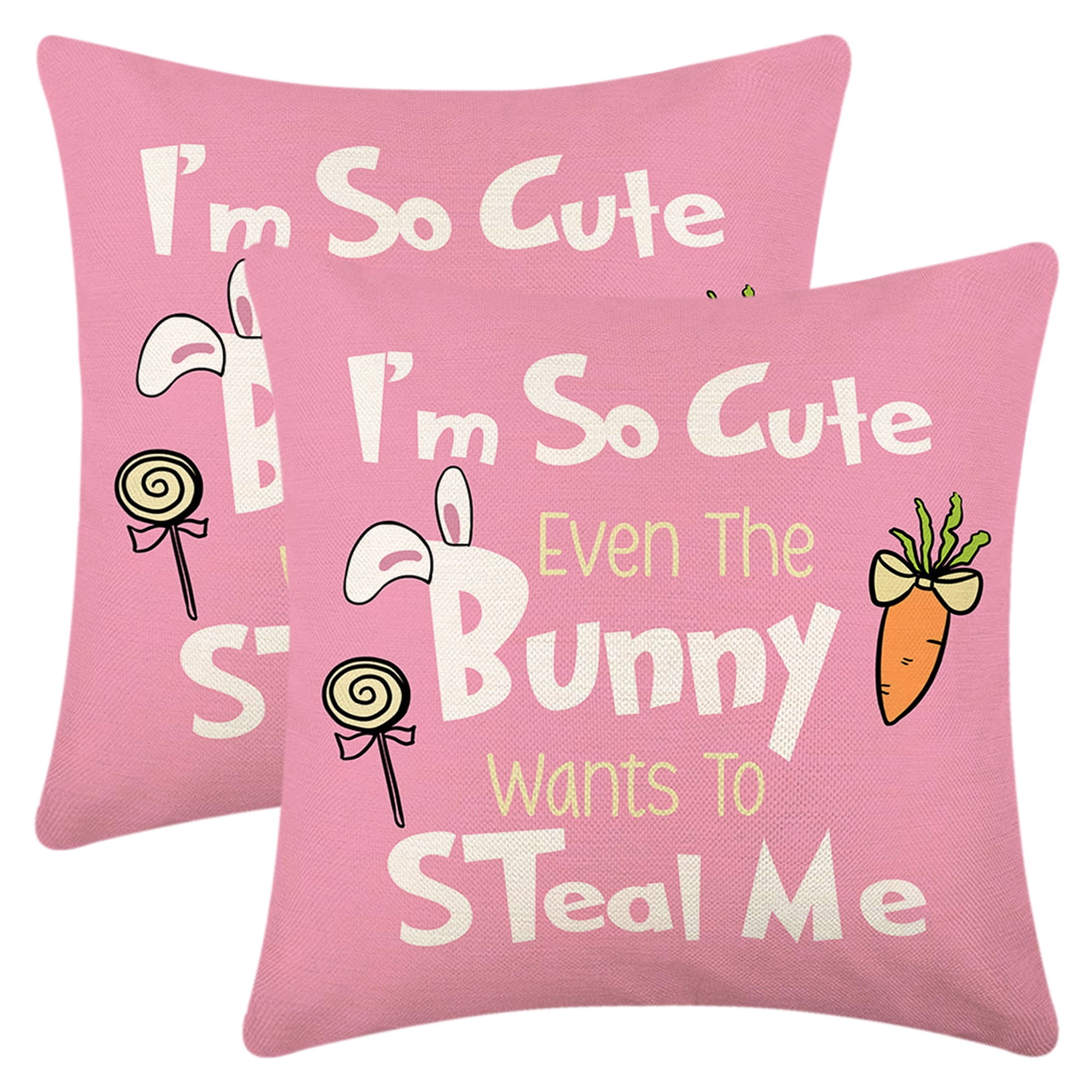 Unique Bargains Happy Easter Rabbit Throw Pillow Covers Set of 2 Flower Pattern 3