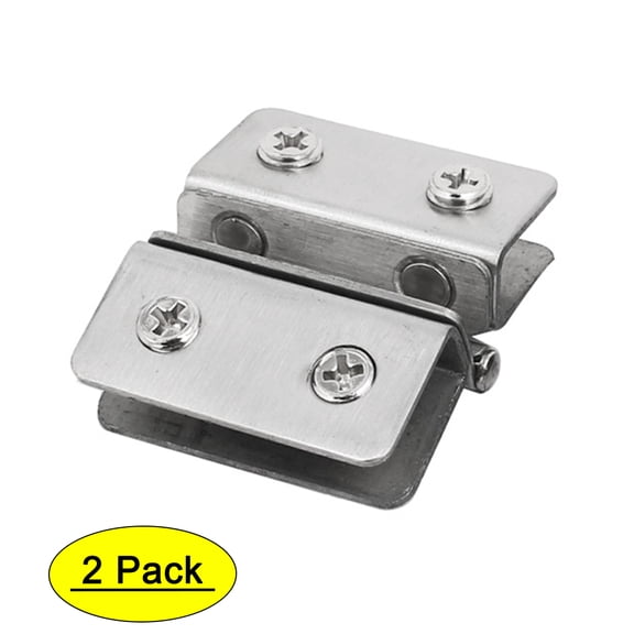 Unique Bargains Hardware Shower Glass Door Adjustable Double Clamp Hinge Silver Tone 2pcs