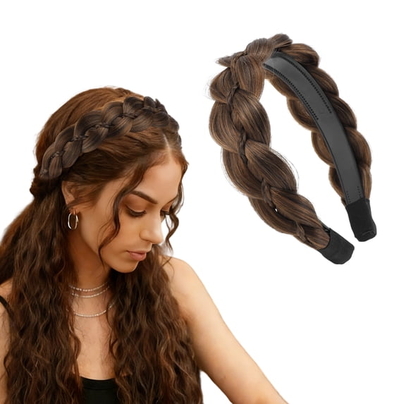 Unique Bargains Headband Synthetic Braided Hairpiece Wide Hair Band Hair Accessory for Various Looks Brown