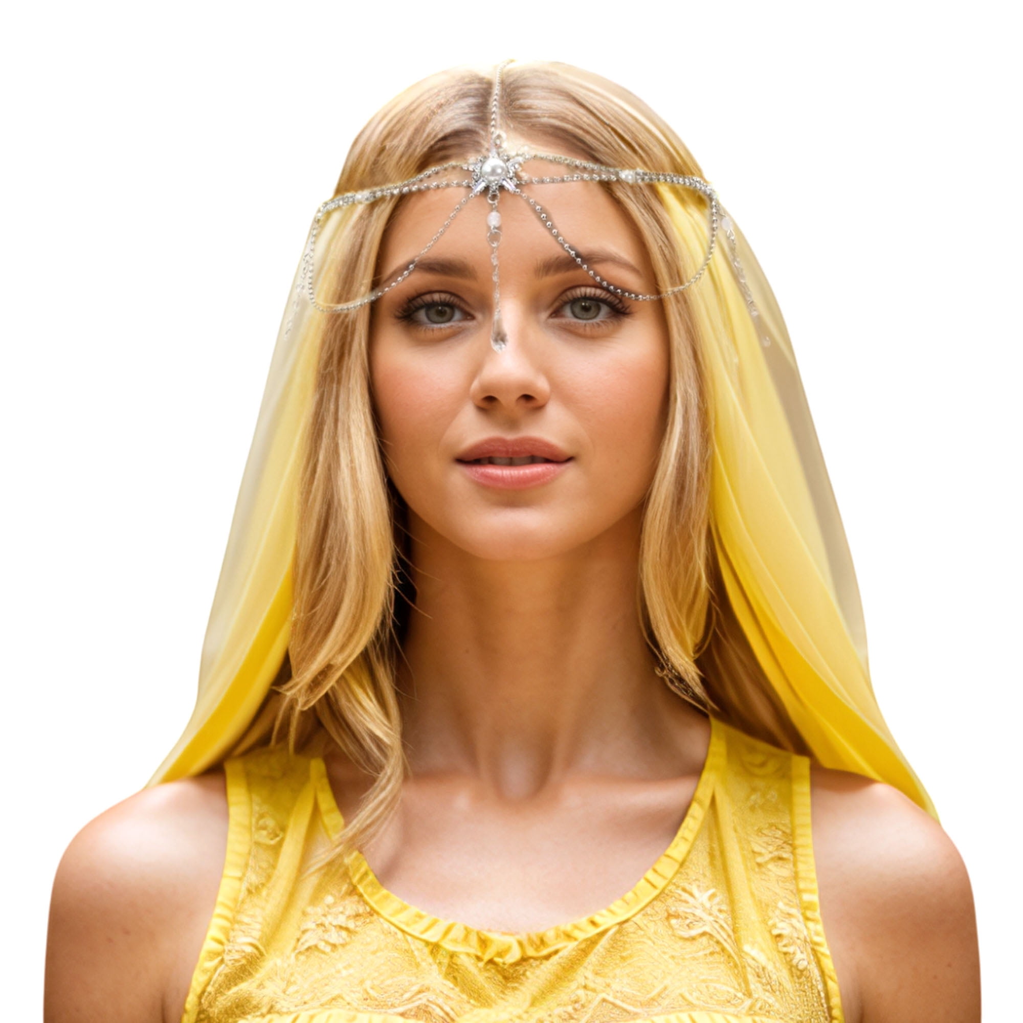 Unique Bargains Headpiece Bohemia Faux Diamond Head Chain Silver Tone 1 Pc