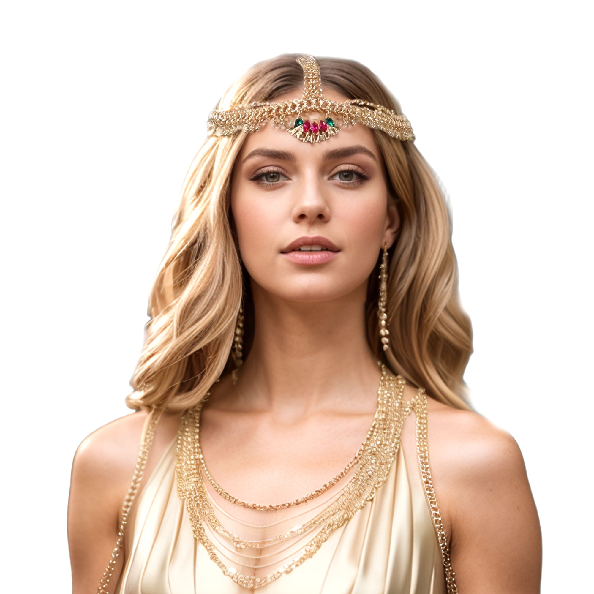 Unique Bargains Headpiece Elastic Faux Diamond Head Chain Gold Tone 1 Pc