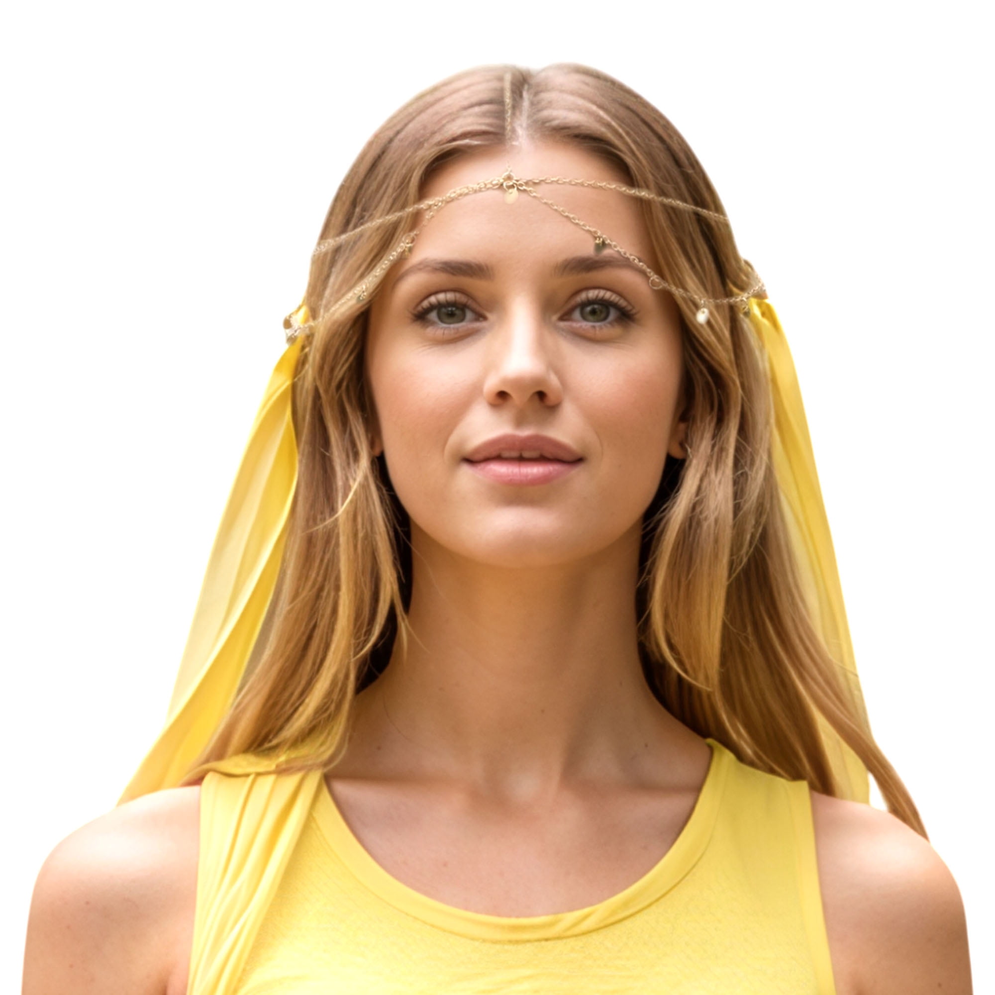 Unique Bargains Headpiece Multi-layered Tassels Head Chain Gold Tone 1 Pc