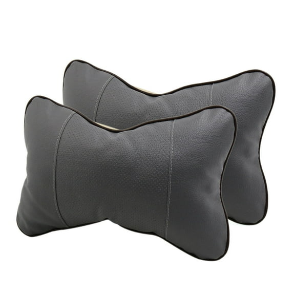 Unique Bargains Headrest Pillow Seat Neck Rest Cushion Pair Gray Faux Leather Bone Shape Car