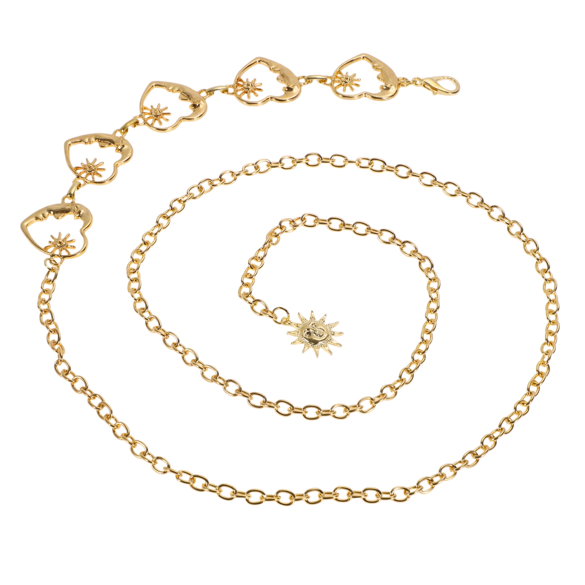 Unique Bargains Heart And Moon Pendant Adjustable Waist Belt 1Pc Gold Tone