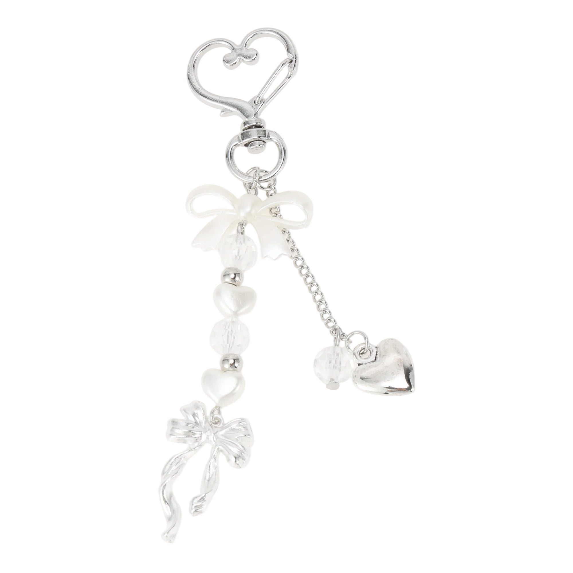 Unique Bargains Heart Bow Handbag Charm Keychain 1 Pc for Bags Silver Tone, Beige