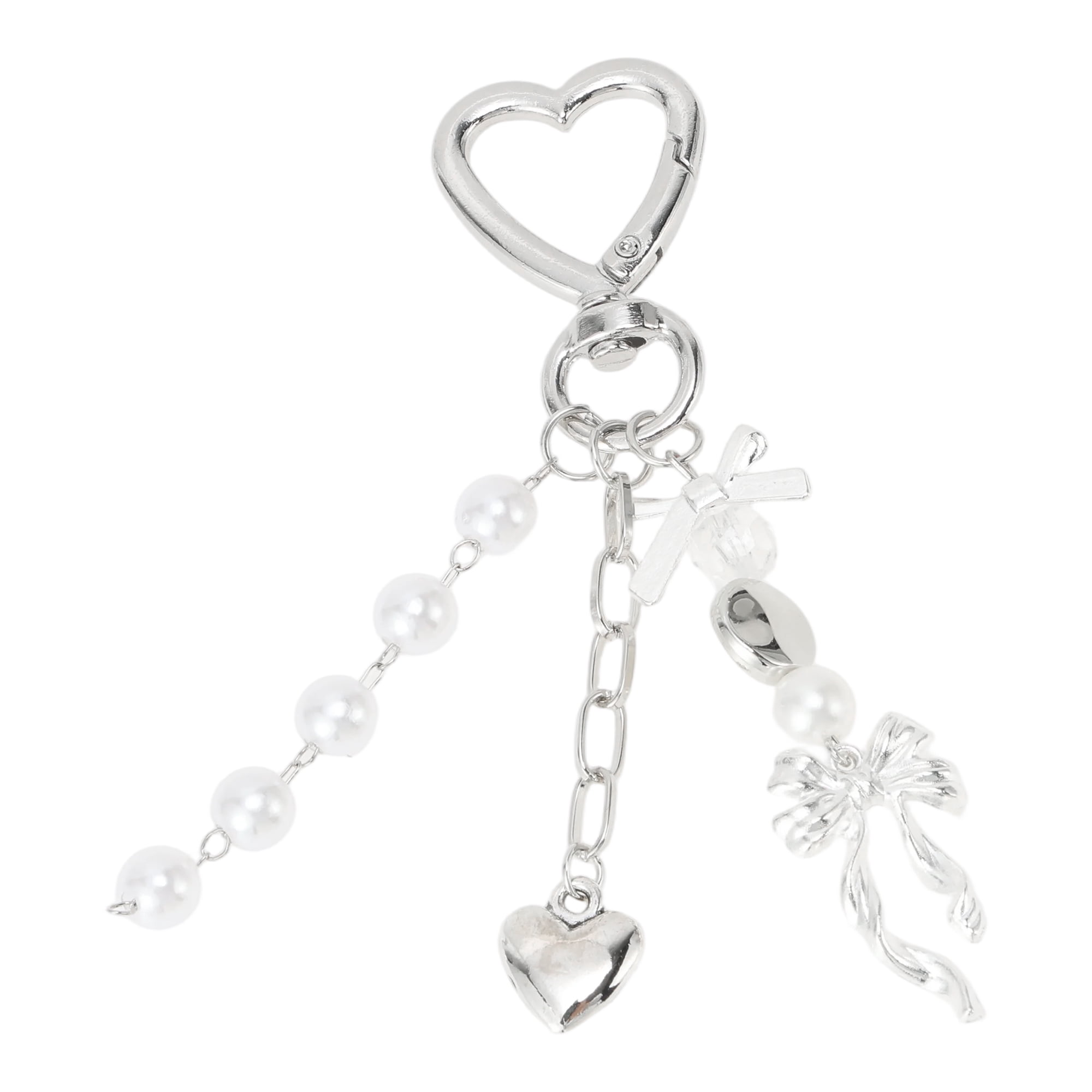 Unique Bargains Heart Bow Handbag Charm Keychain 1 Pc for Bags Silver Tone