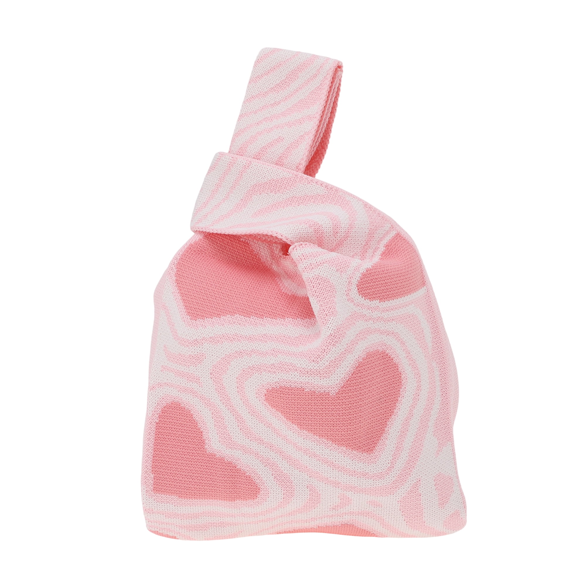Unique Bargains Heart Knitted Wrist Bag Light Pink 1 Pc