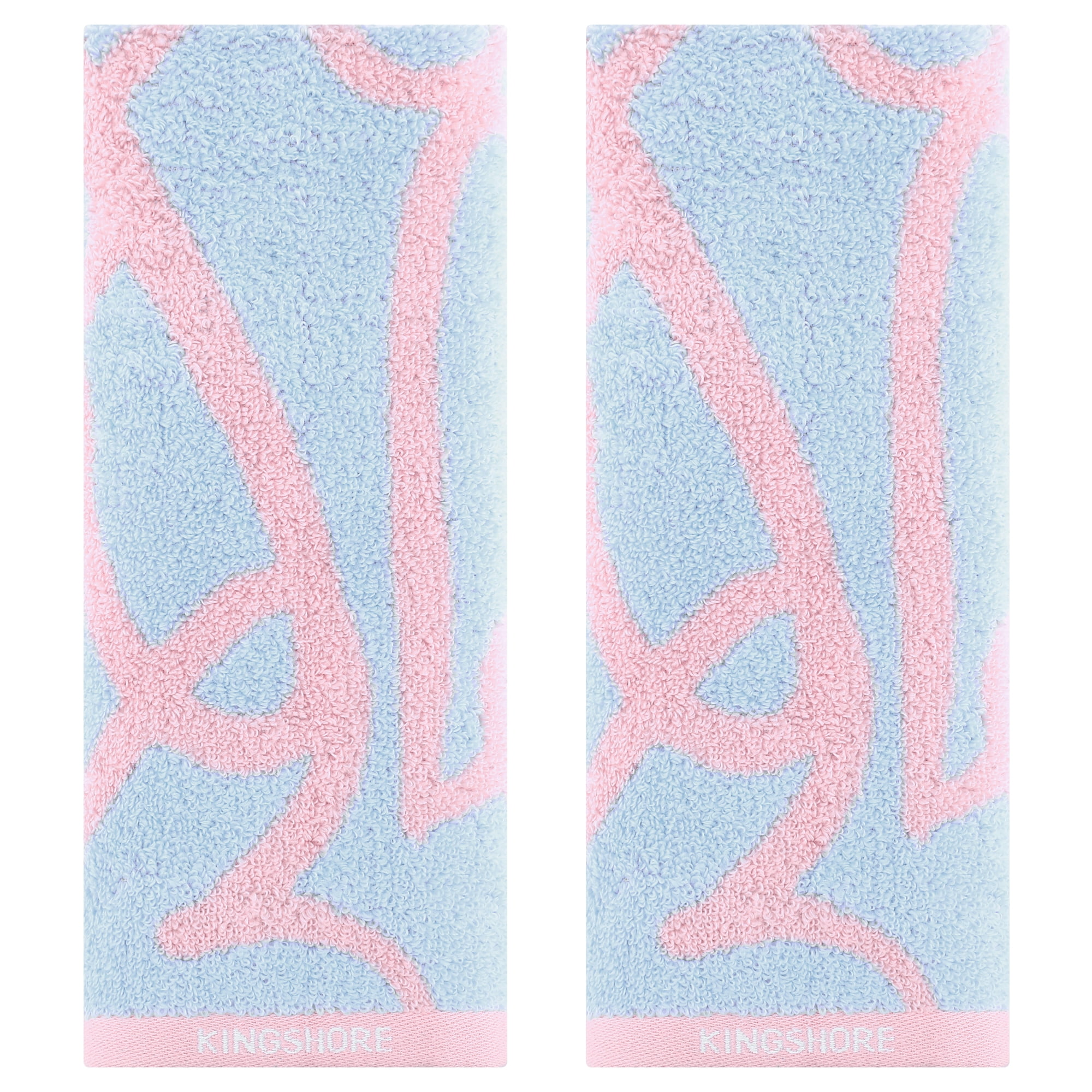 Unique Bargains Heart Love Pattern Hand Towels Pure Cotton Blue 2-Pieces