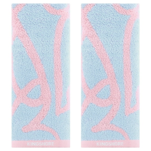 Unique Bargains Heart Love Pattern Hand Towels Pure Cotton Blue 2-Pieces