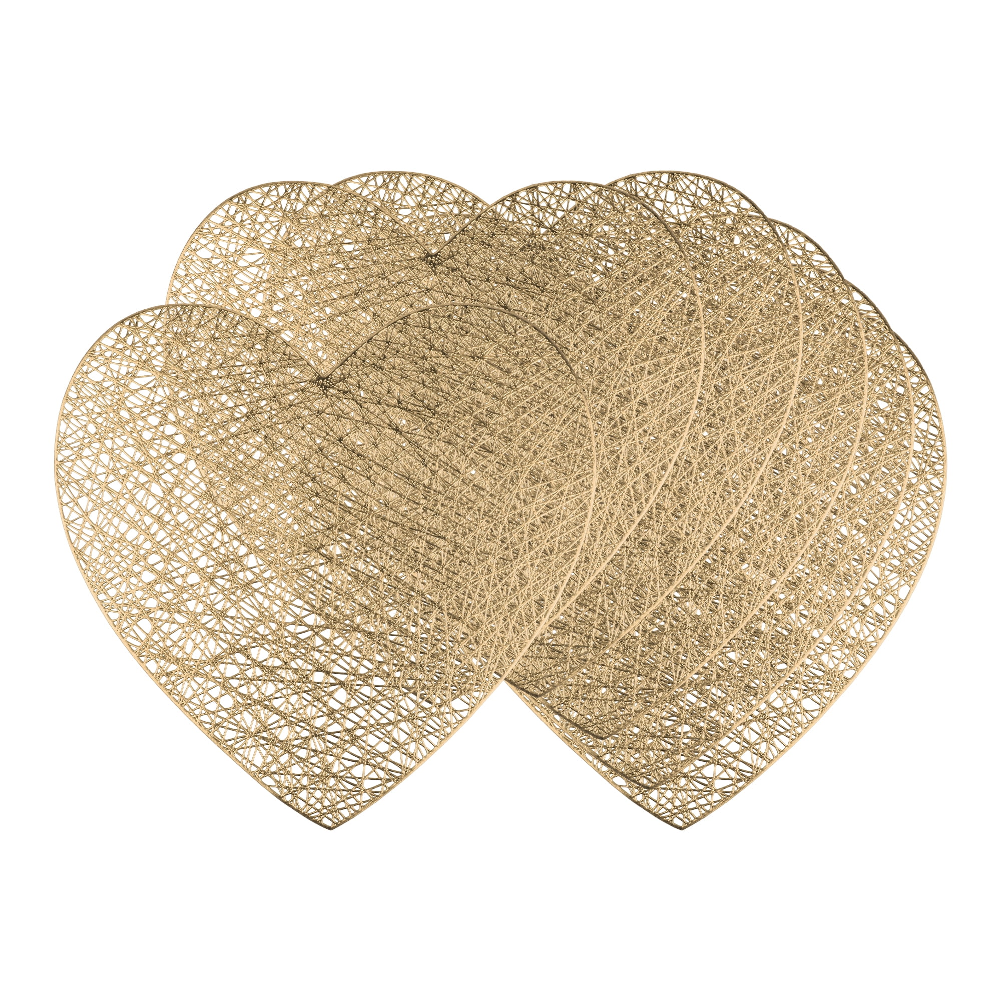 Unique Bargains Heart Shape Placemats Set of 6 for Home Decor Gold