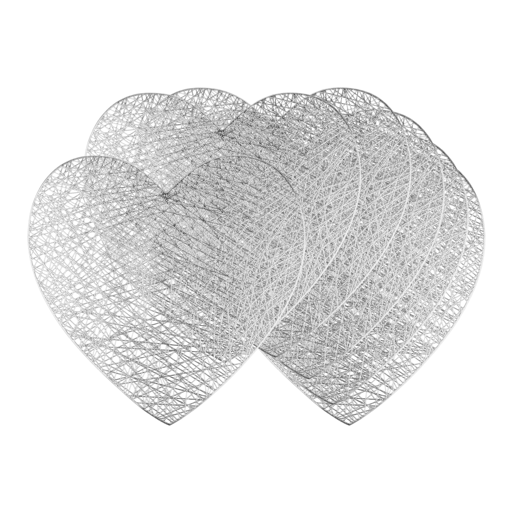 Unique Bargains Heart Shape Placemats Set of 6 for Home Decor Silver