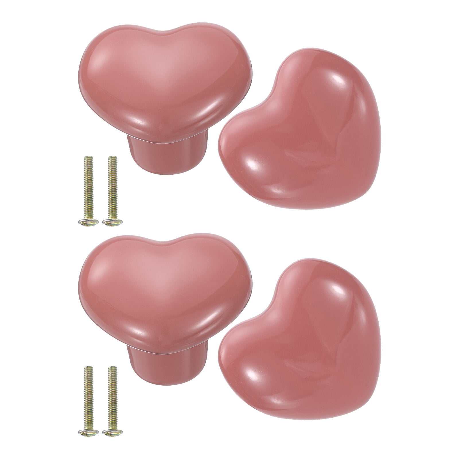 Unique Bargains 4-Pack Heart-Shaped Ceramic Drawer Handles Pink