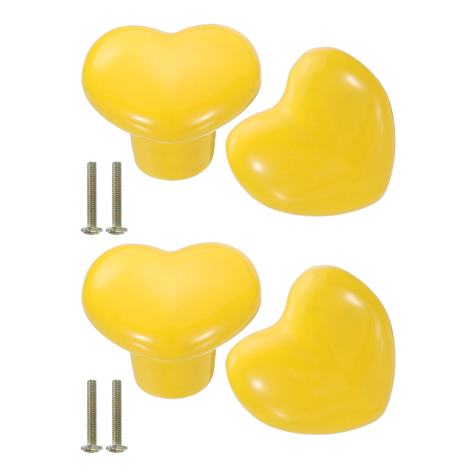 Unique Bargains 4-Pack Heart-Shaped Ceramic Drawer Handles Yellow