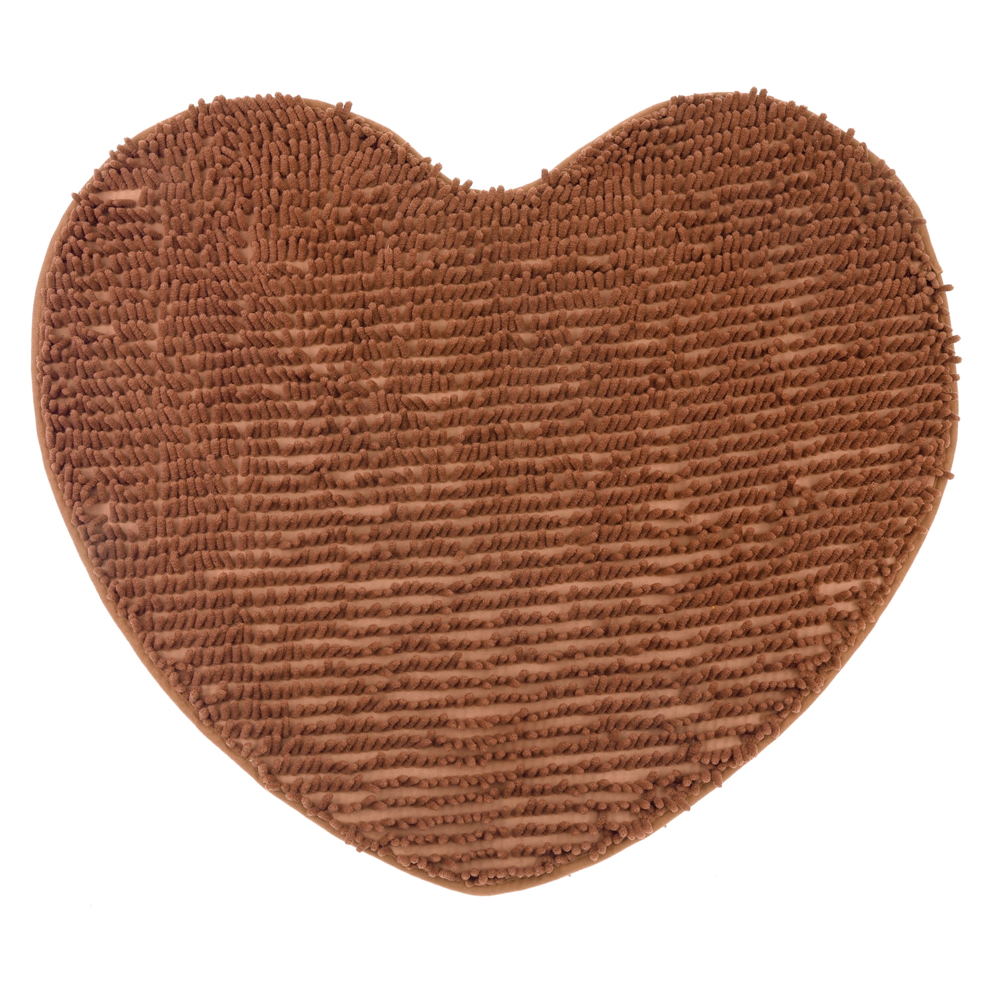 Unique Bargains Heart Shaped Chenille Bath Rugs Soft Shaggy Bath Mat Brown 20" x 24"