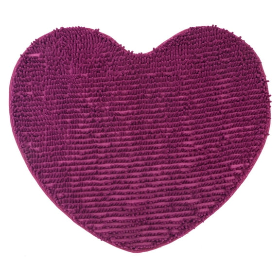 Unique Bargains Heart Shaped Chenille Bath Rugs Soft Shaggy Bath Mat Dark Purple 24" x 28"