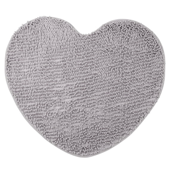 Unique Bargains Heart Shaped Chenille Bath Rugs Soft Shaggy Bath Mat Grey 20" x 24"