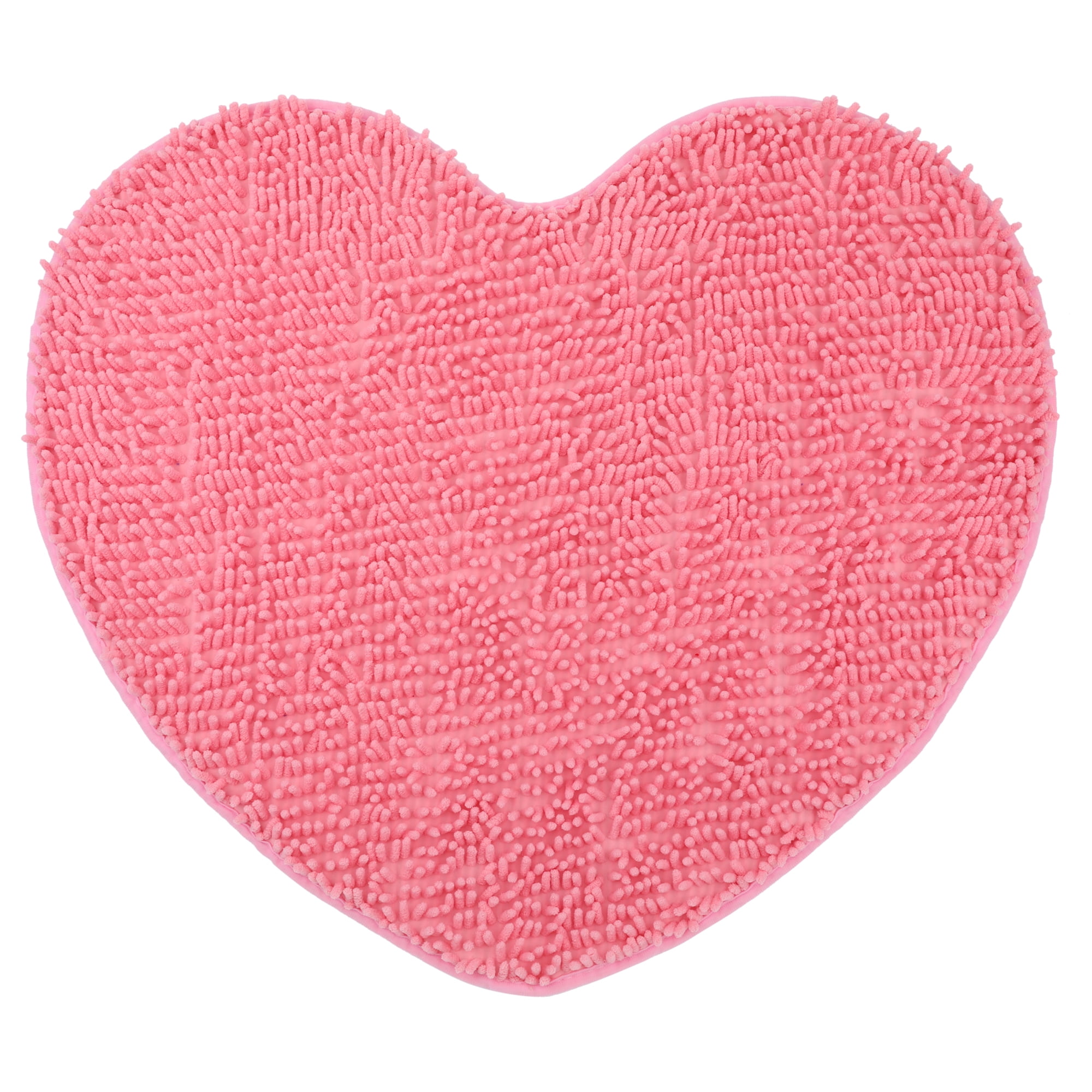 Unique Bargains Heart Shaped Chenille Bath Rugs Soft Shaggy Bath Mat Pink 20" x 24"