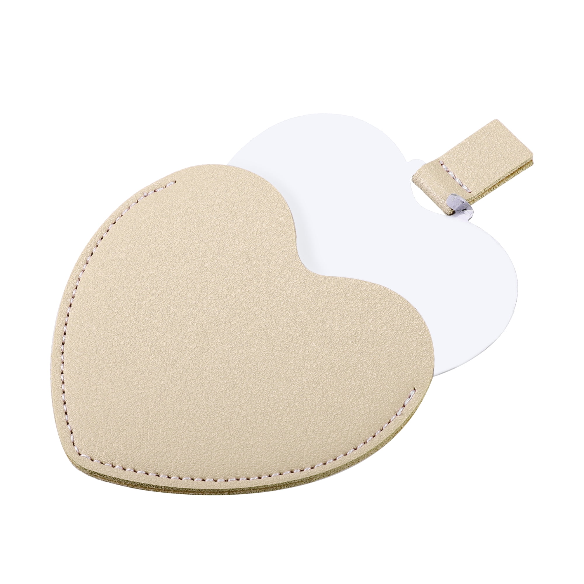 Unique Bargains Heart Shaped Compact Mirror PU Leather Case for Women Khaki