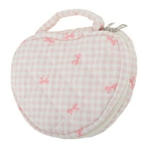 Unique Bargains Heart-shaped Bow & Checkered Pattern Makeup Bag for Travel Pink Polyester