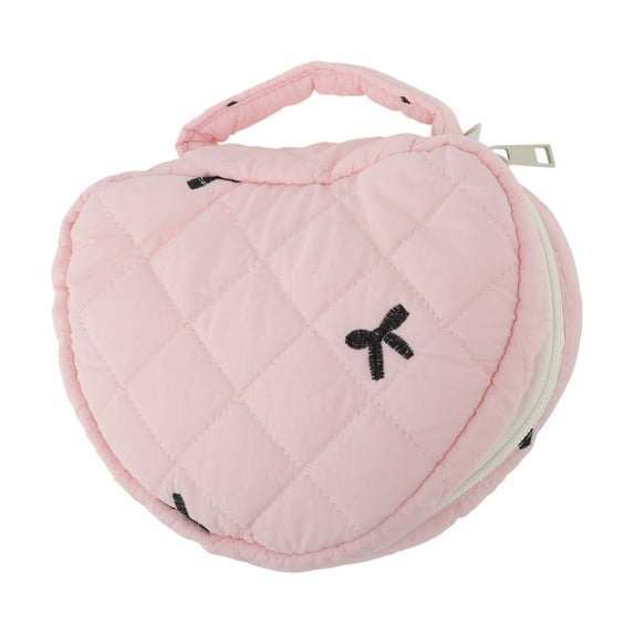 Unique Bargains Heart-shaped Embroidered Bow Makeup Bag for Travel Pink Polyester