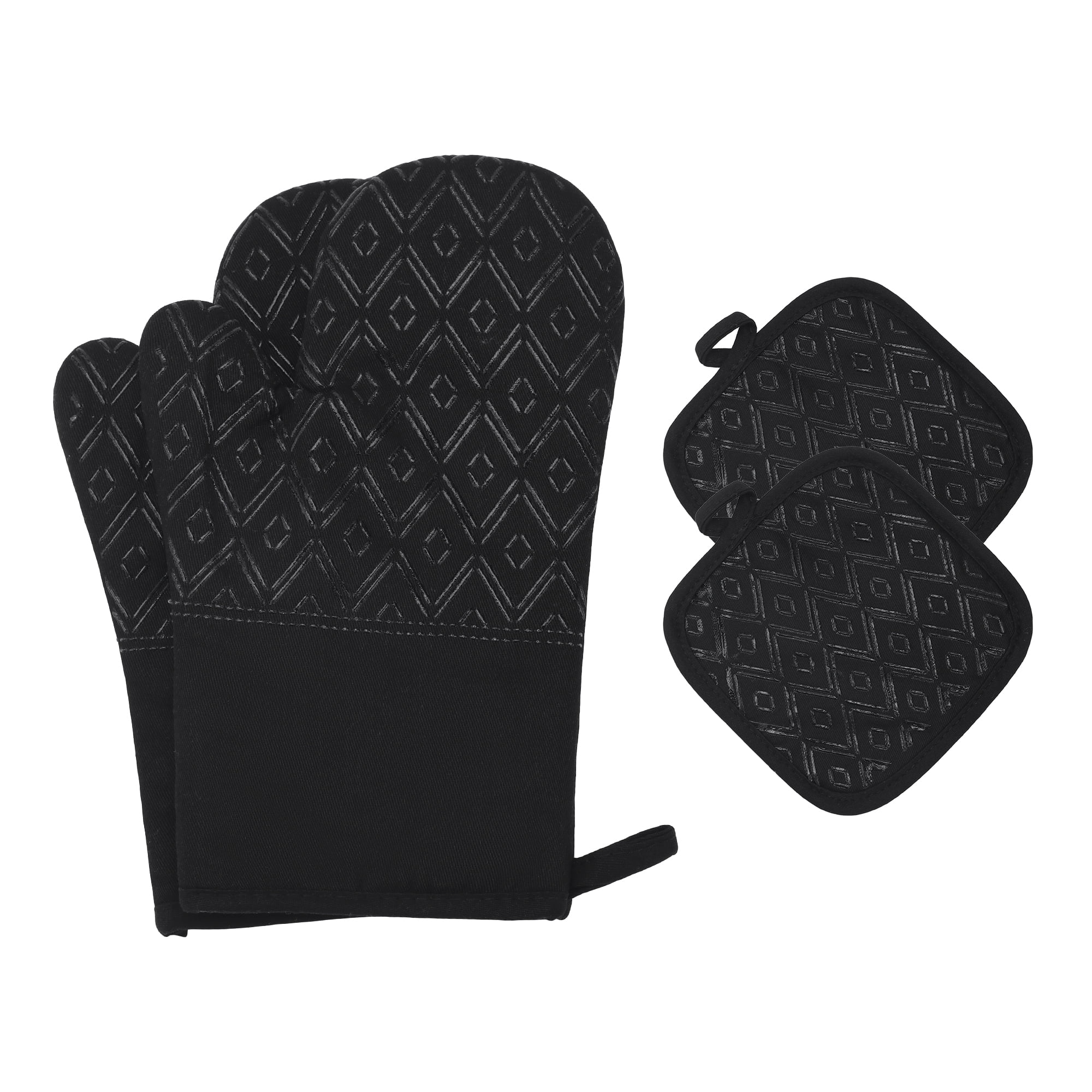 Unique Bargains Heat-Resistant 2 Pcs Kitchen Mitts Lozenge Pattern 11.8x6.7inch