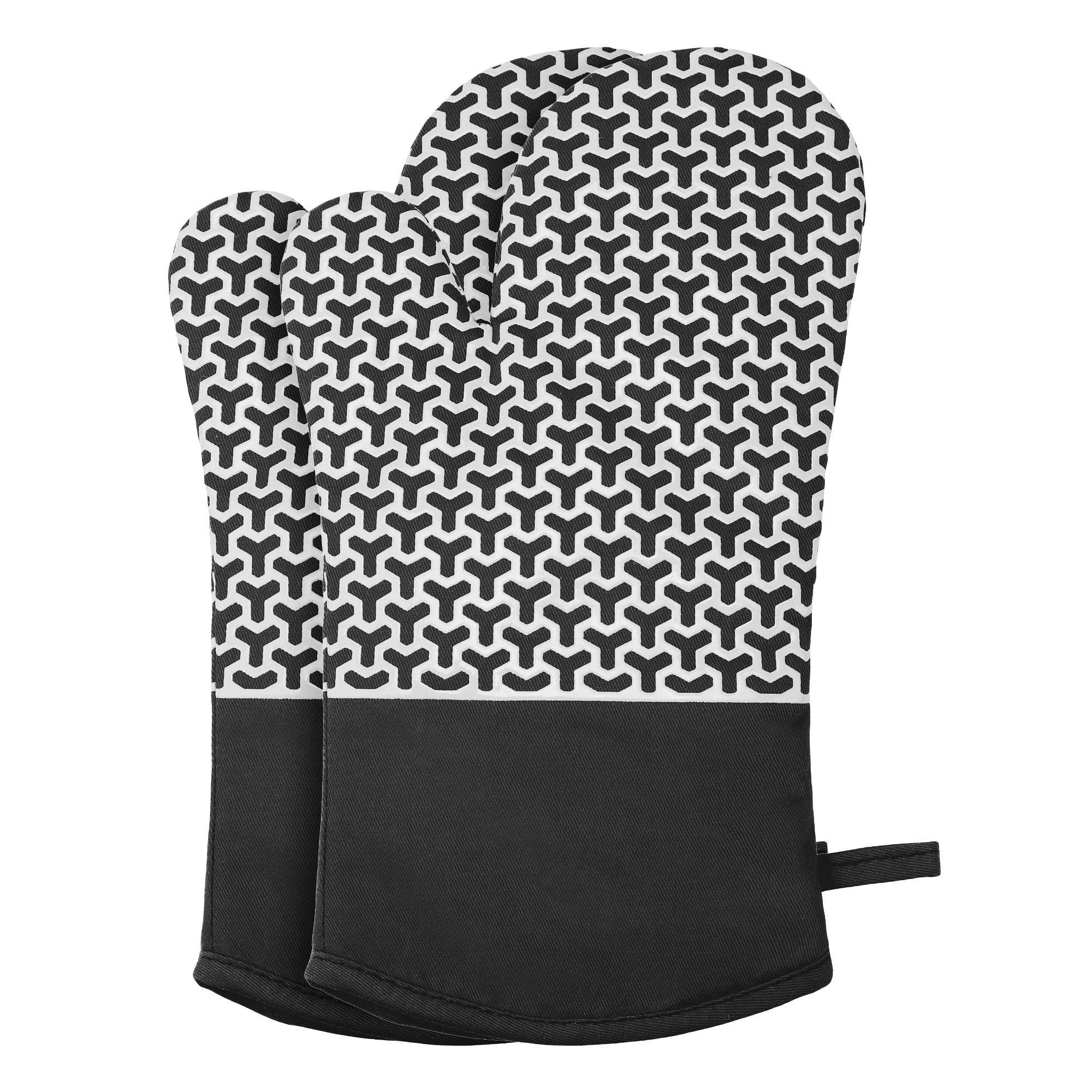 Unique Bargains Heat Resistant Cooking Gloves Flexible Gripping Black 12.8x7.5inch