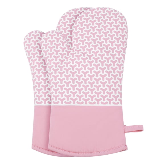 Unique Bargains Heat Resistant Cooking Gloves Flexible Gripping Pink 12.8x7.5inch