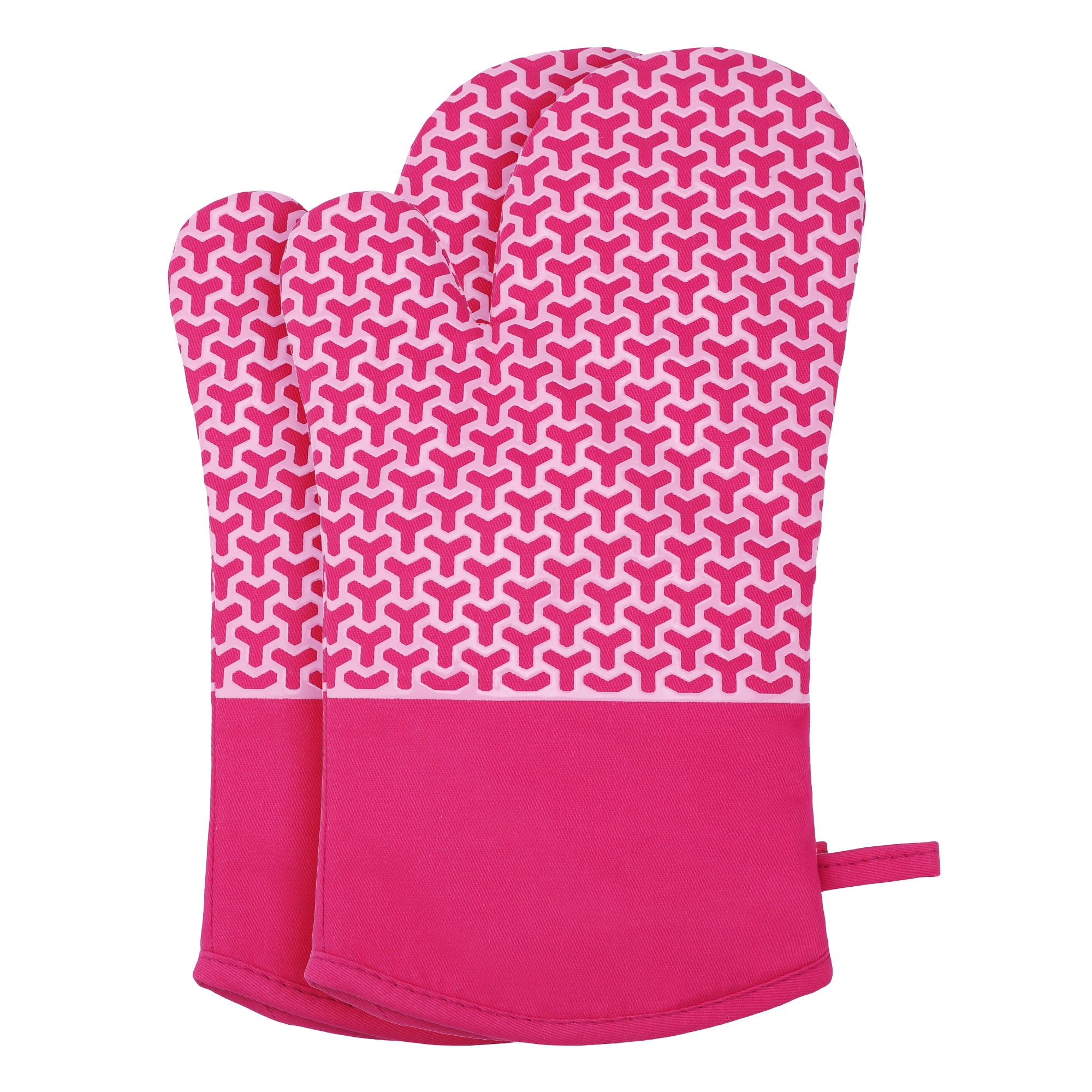 Unique Bargains Heat Resistant Cooking Gloves Flexible Gripping Rose Red 12.8x7.5inch