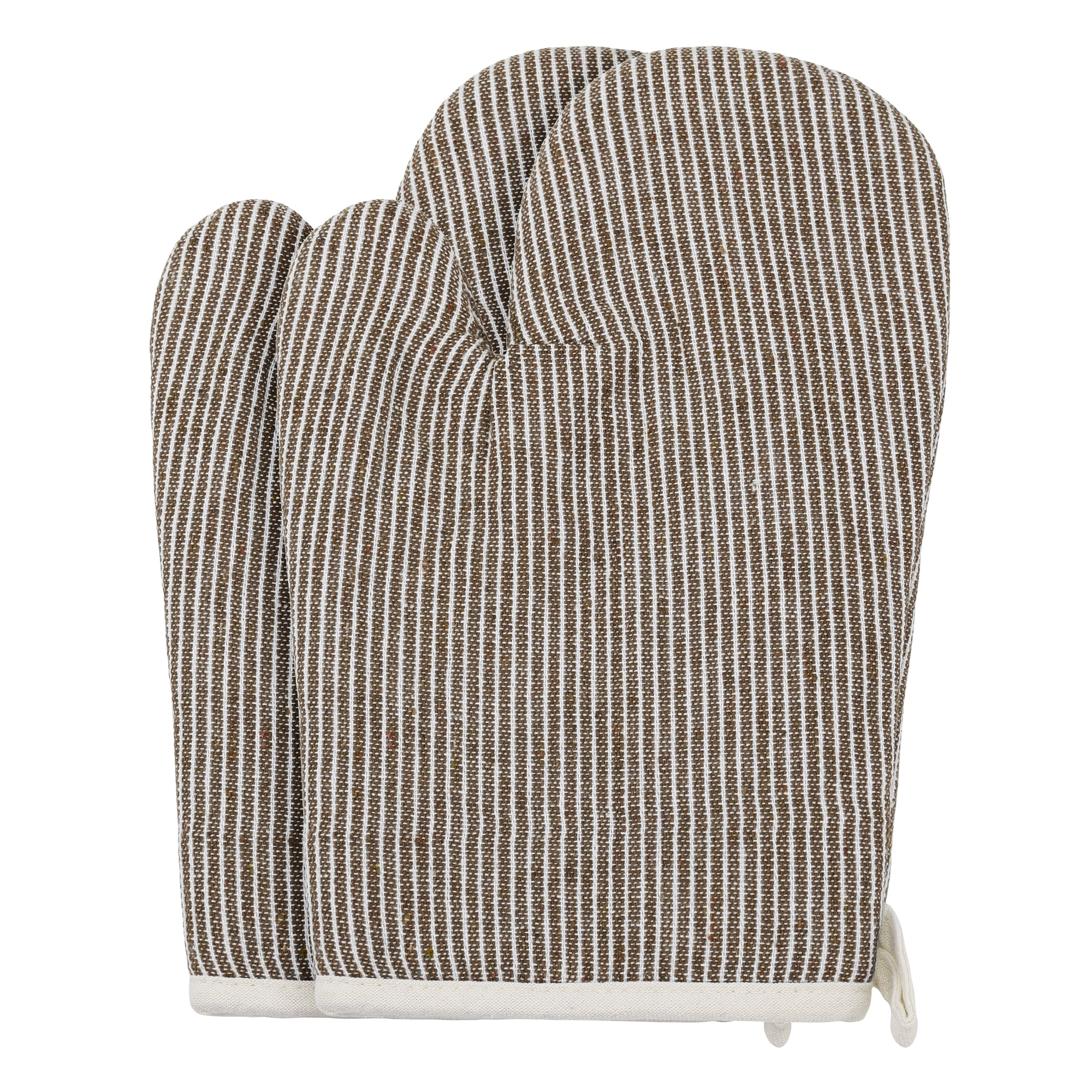 Unique Bargains Heat-Resistant Cooking Gloves Thick Cotton Lining Brown 10.2x7.5inch