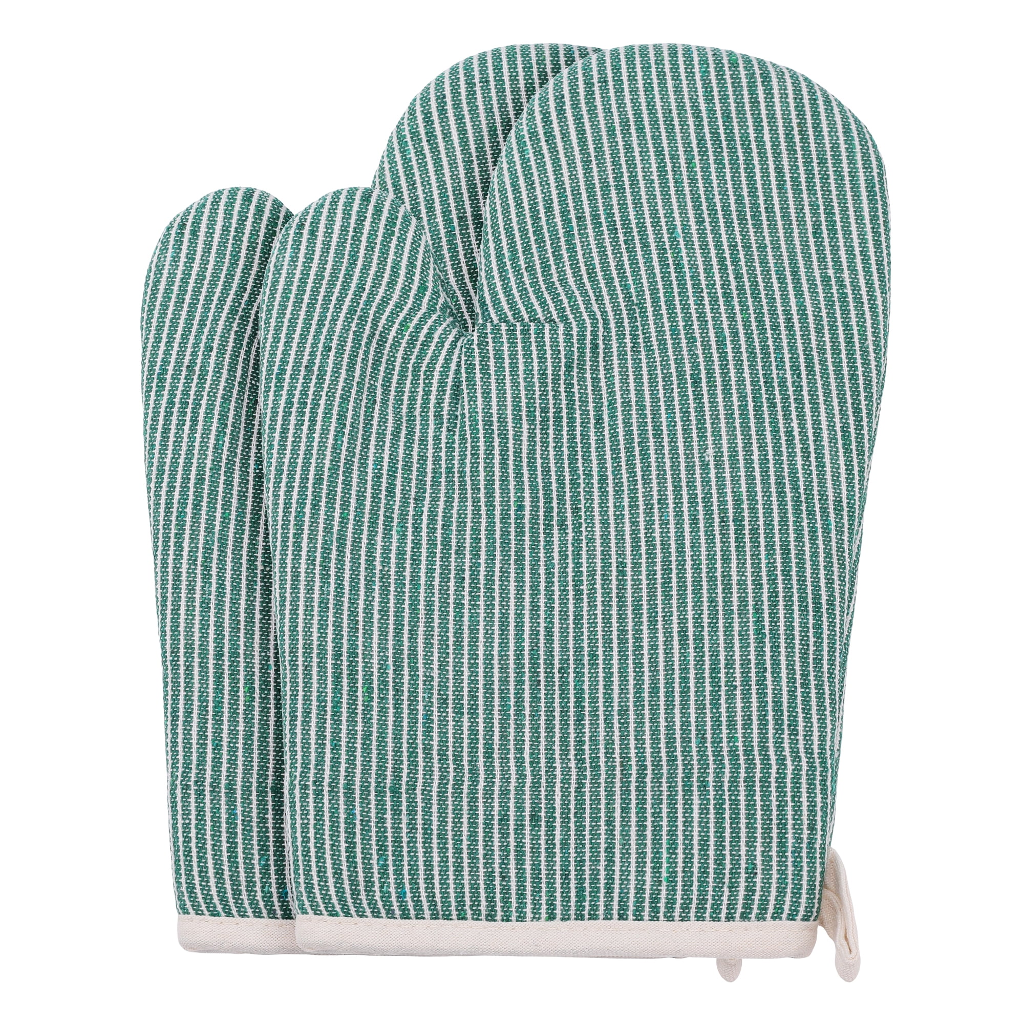 Unique Bargains Heat-Resistant Cooking Gloves Thick Cotton Lining Green 10.2x7.5inch