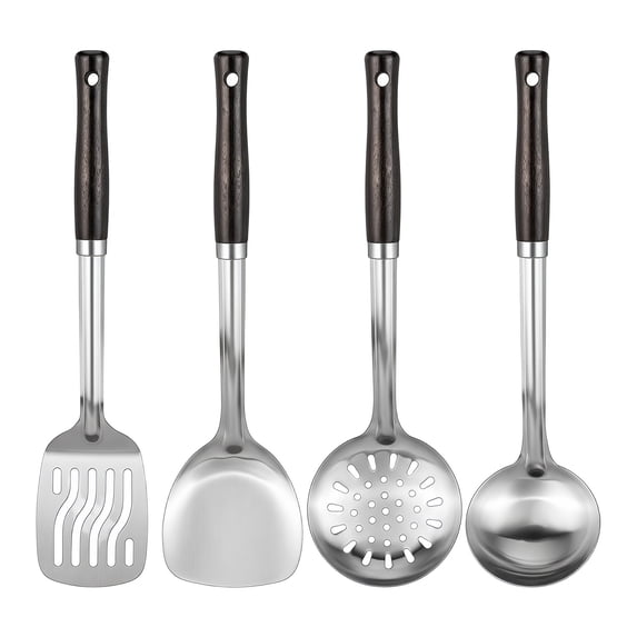 Unique Bargains Heat Resistant Cooking Utensils Kitchen Spatula Set Silver 4Pcs