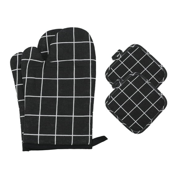 Unique Bargains Heat Resistant Oven Mitts and Pot Holders Sets 4 Pcs Black 10.6x6.7 Inch