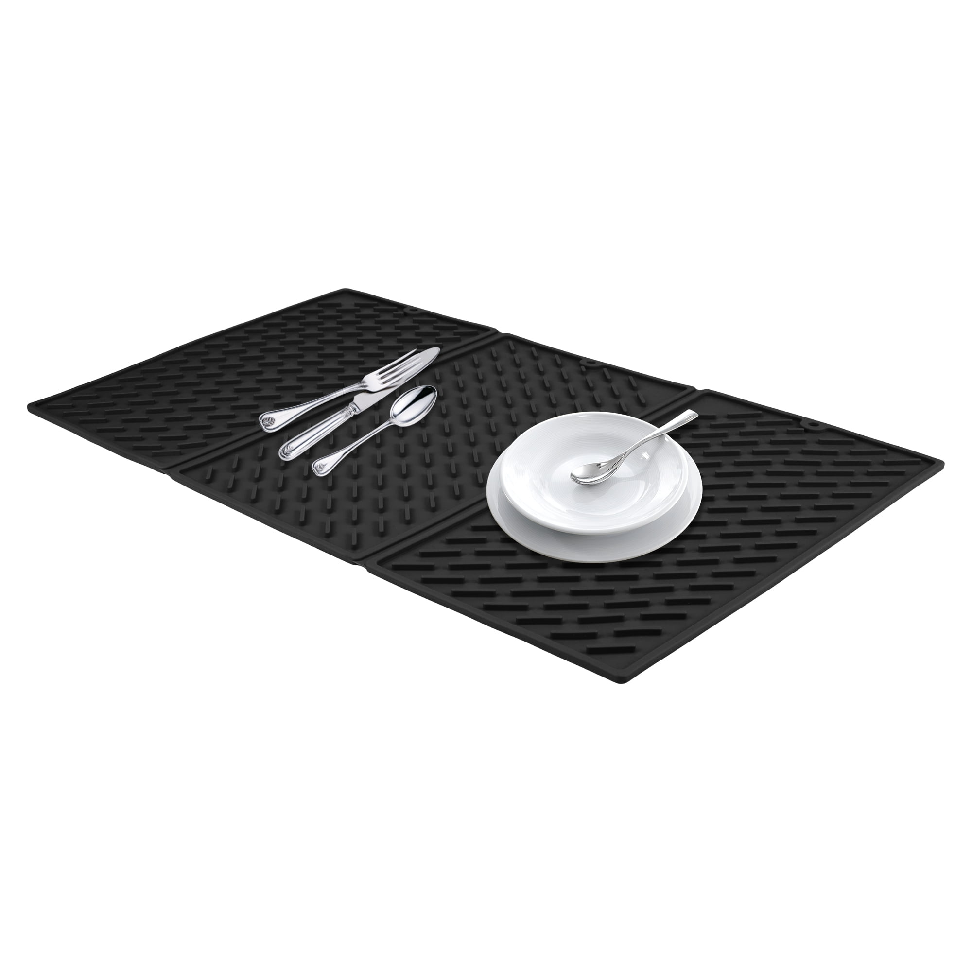 Unique Bargains Heat Resistant Silicone Fits Under Dish Rack Dish Drying Mat Black