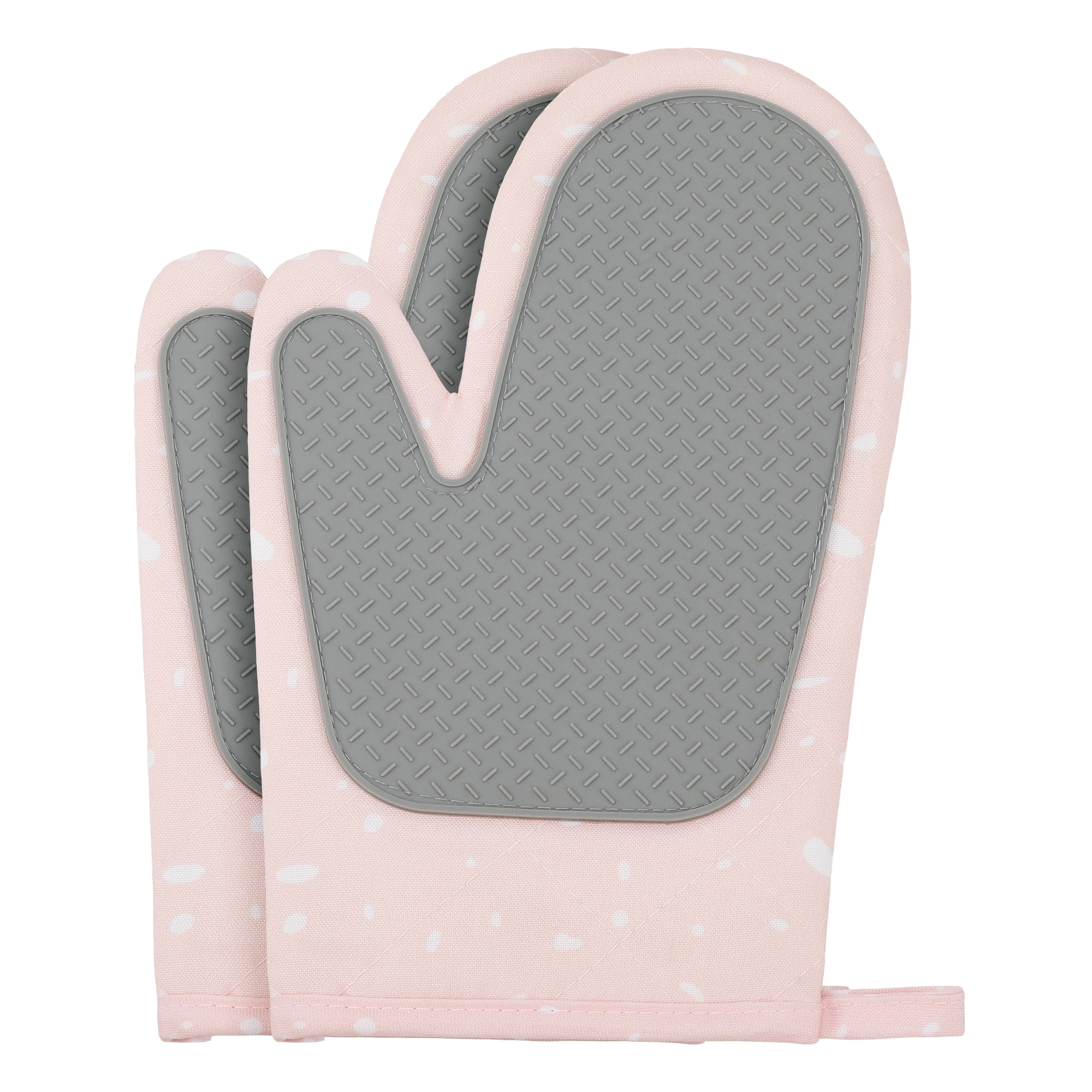 Unique Bargains Heat-Resistant Soft Oven Mitts 2 Pcs Apricot Pink 10.6x5.9 Inch