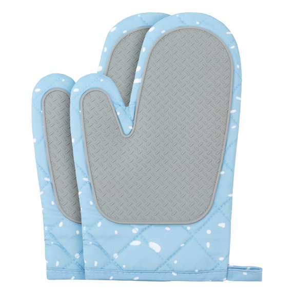Unique Bargains Heat-Resistant Soft Oven Mitts 2 Pcs Blue 10.6x5.9 Inch