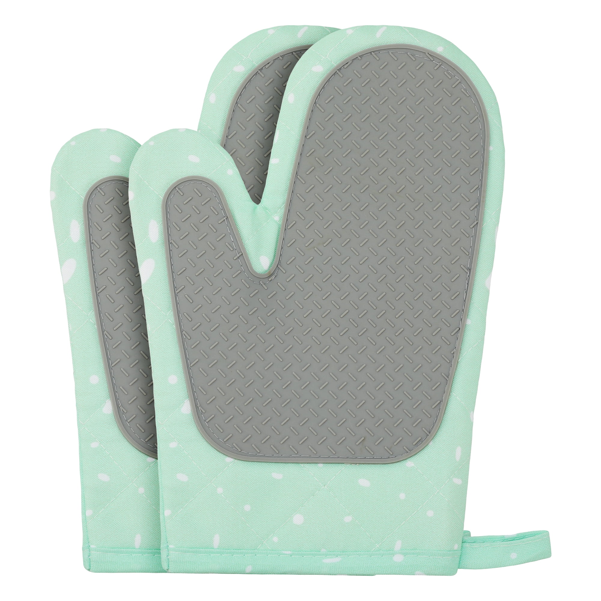 Unique Bargains Heat-Resistant Soft Oven Mitts 2 Pcs Green 10.6x5.9 Inch