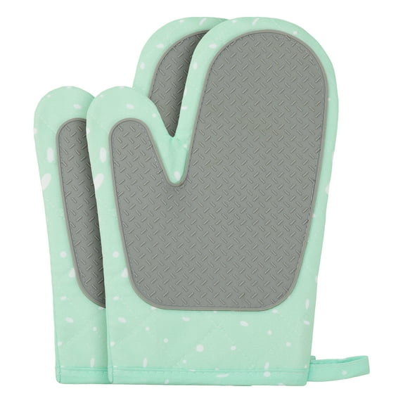 Unique Bargains Heat-Resistant Soft Oven Mitts 2 Pcs Green 10.6x5.9 Inch