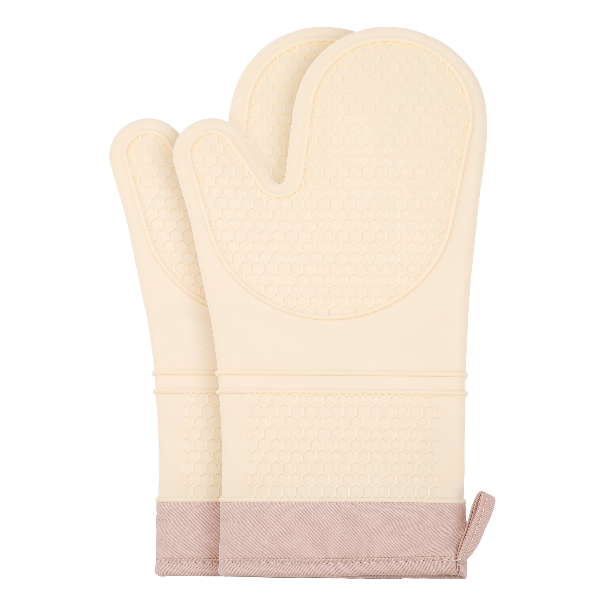 Unique Bargains Heat Resistant Soft Silicone Oven Mitts Set of 2 Cream Yellow 13x7.5 Inch