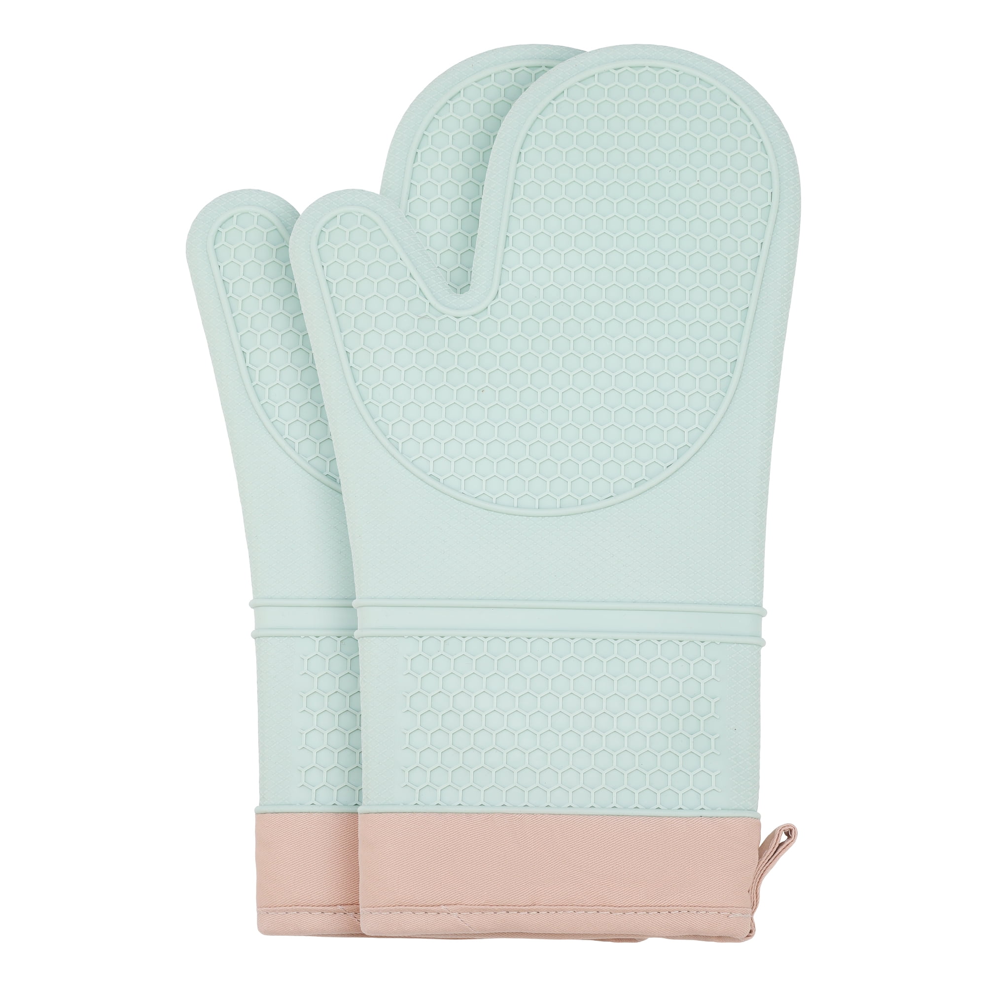 Unique Bargains Heat Resistant Soft Silicone Oven Mitts Set of 2 Mint Green 13x7.5 Inch