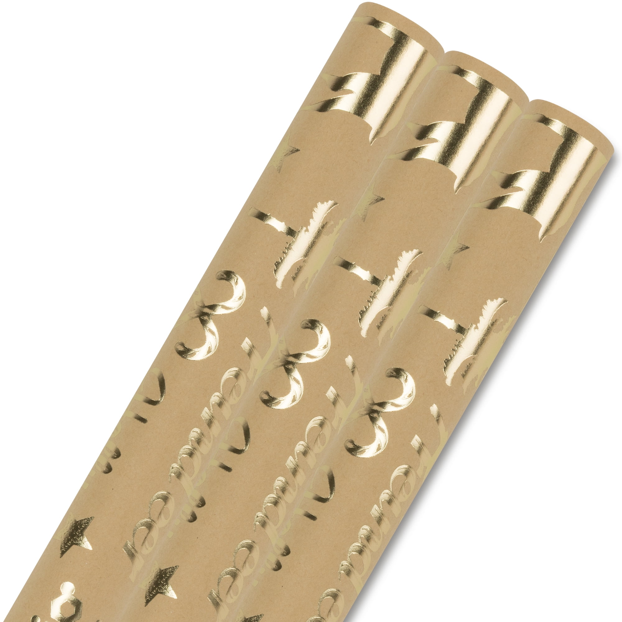 Unique Bargains Heavyweight Christmas Wrapping Paper for Gifts Letter Gold 27.6"x 19.7"