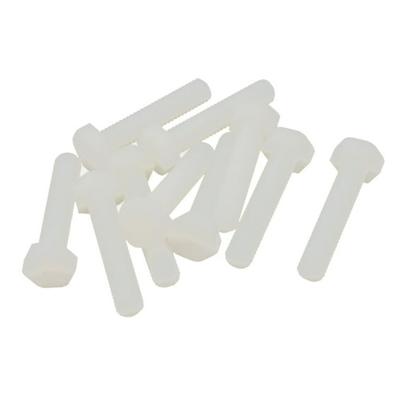 Unique Bargains Hexagon M6 x 30mm Nylon Plastic Screw Threaded Full Thread Right Hand 10Pcs